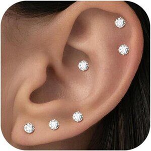 10 4 mm Small Stud Earrings for Women Diamond-Like Shine Cubic Zirconia